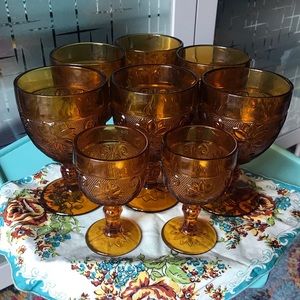 Set of 4 Vintage Amber Tiara Wine Glasses